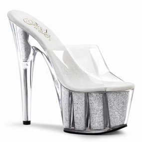7 Inch Heel ADORE-701G Clear-Silver Glitter