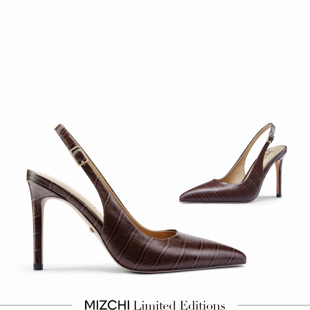 *GISELLE BROWN CROC - animal print slingback