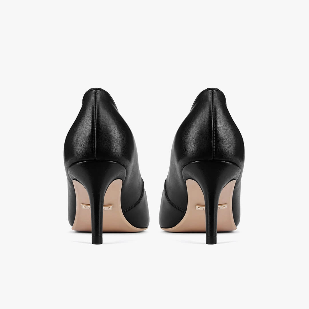 *TIA BLACK LEATHER - kitten heels