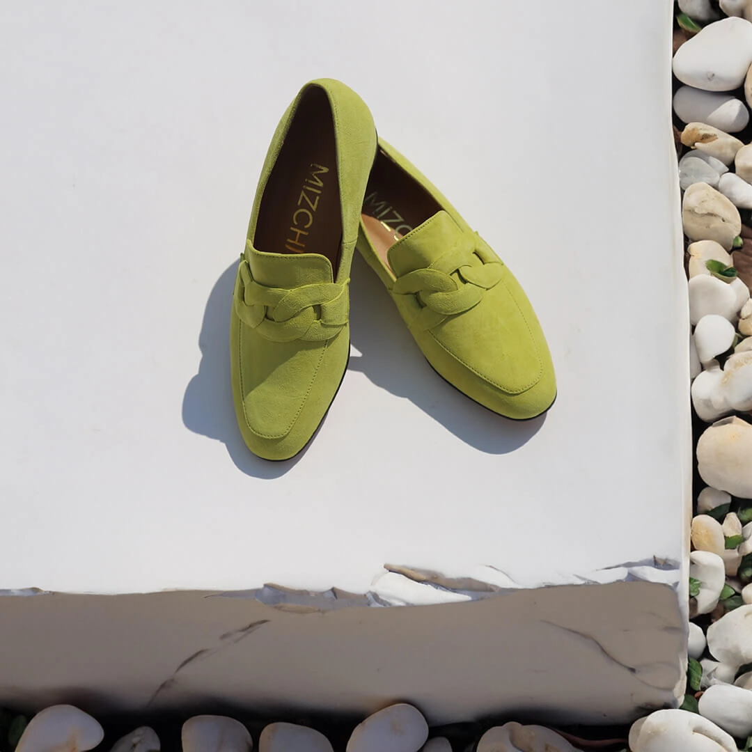 *UK size 2 - AAYWO - green suede, 1.5cm heels
