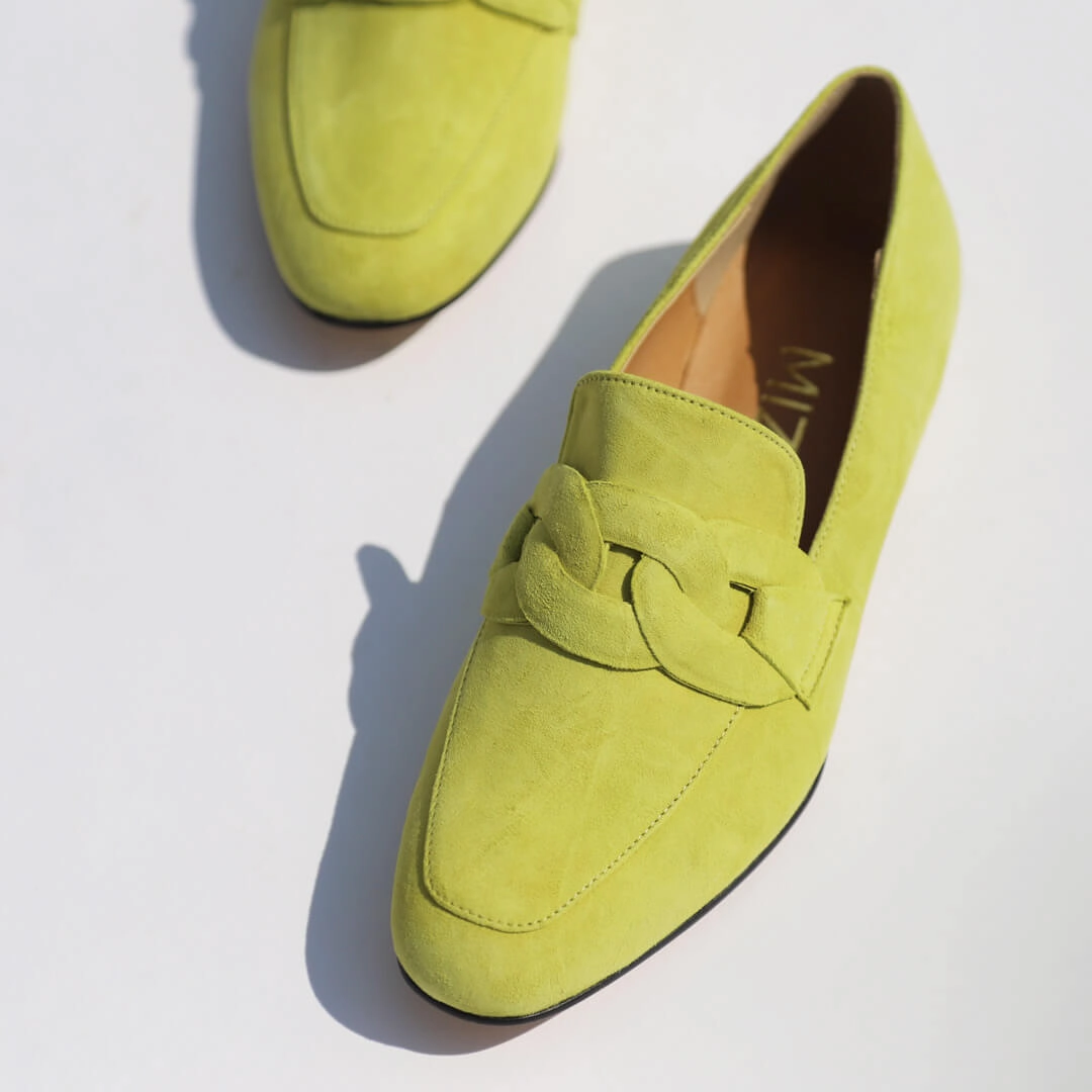 *UK size 2 - AAYWO - green suede, 1.5cm heels