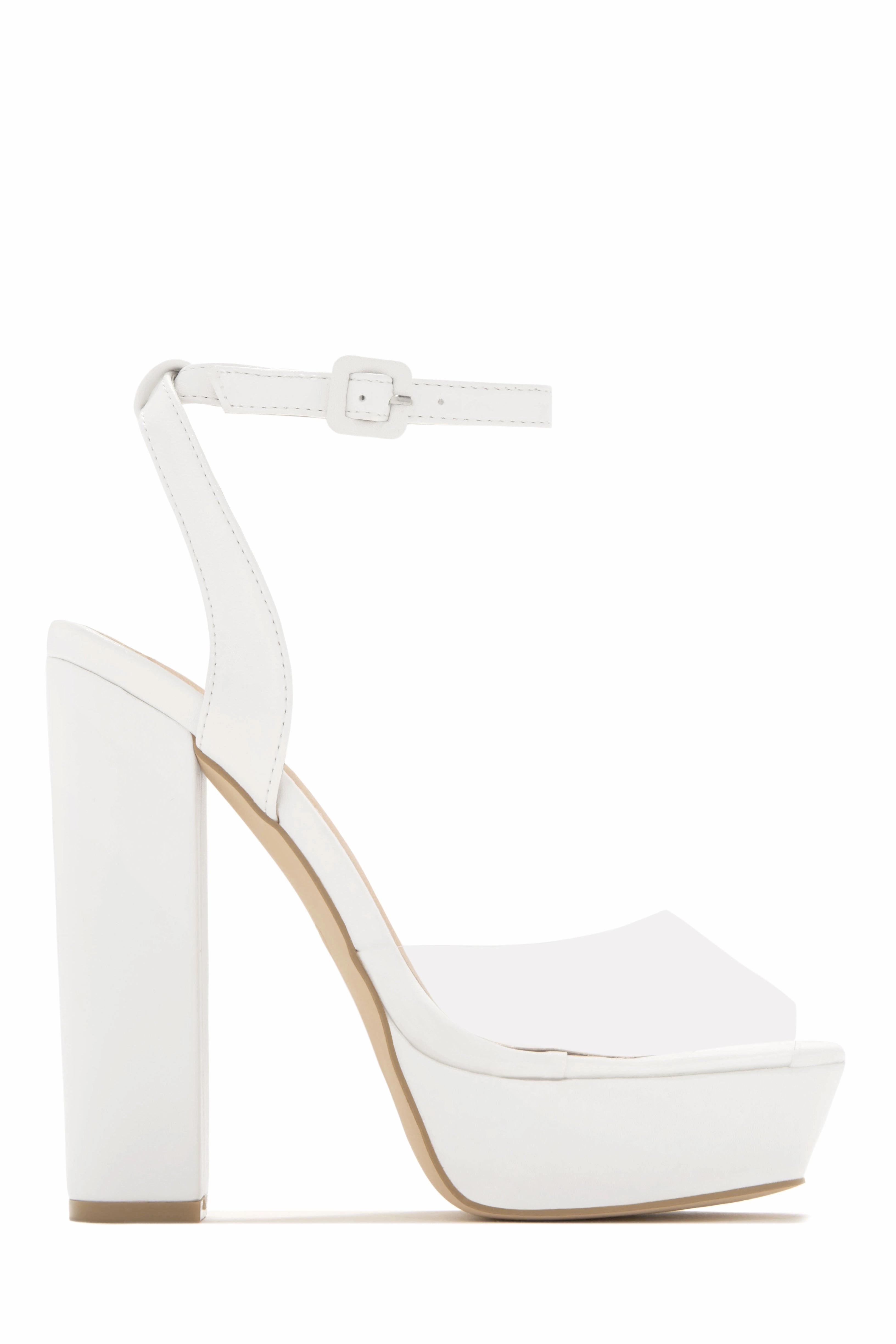 Adelynn Clear Strap Platform Block Heels - White
