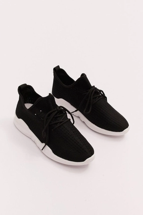Black Knit Breathable Lace Up Trainers Sneakers