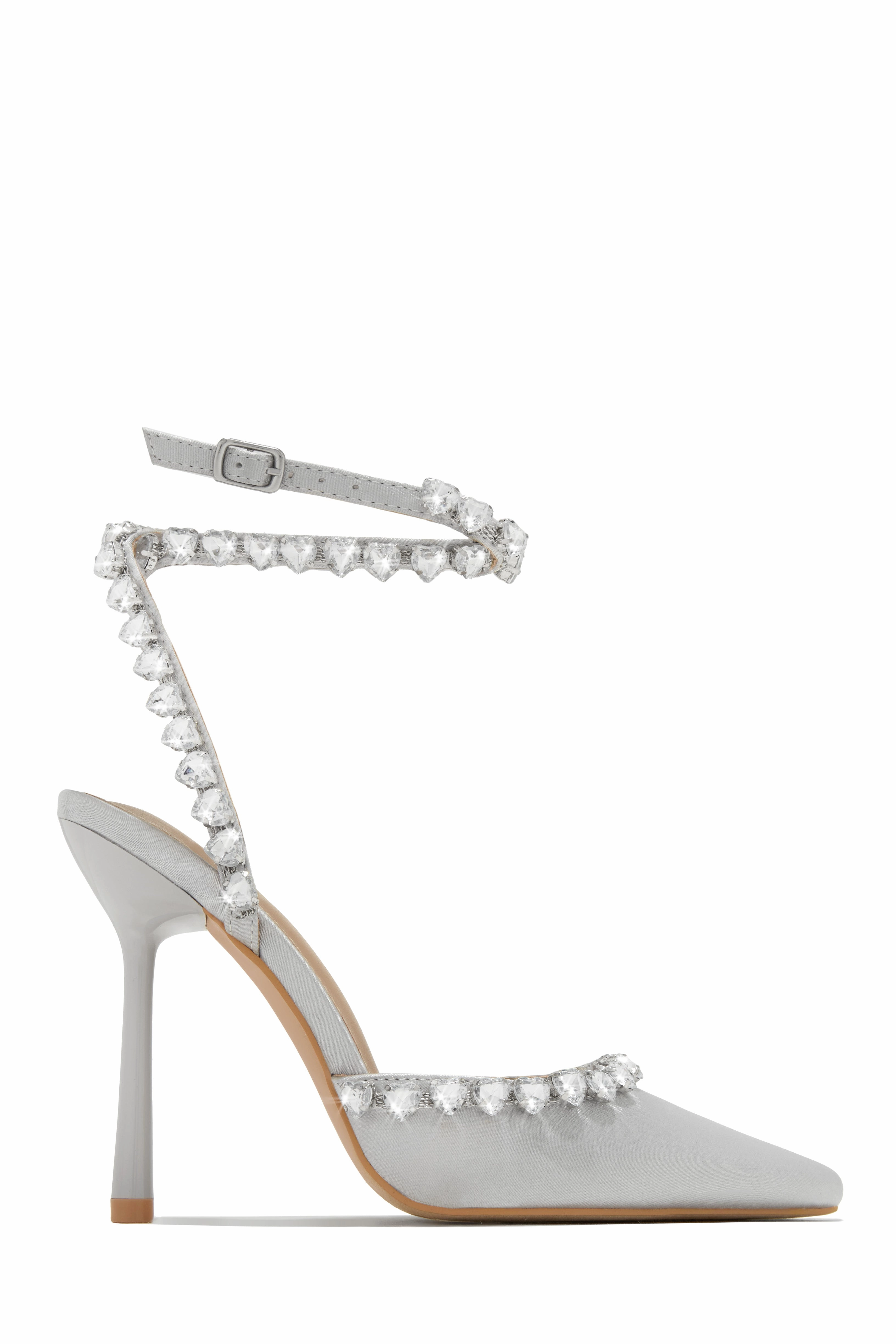 First Love Heart Stone Embellished Pump Heels - Silver