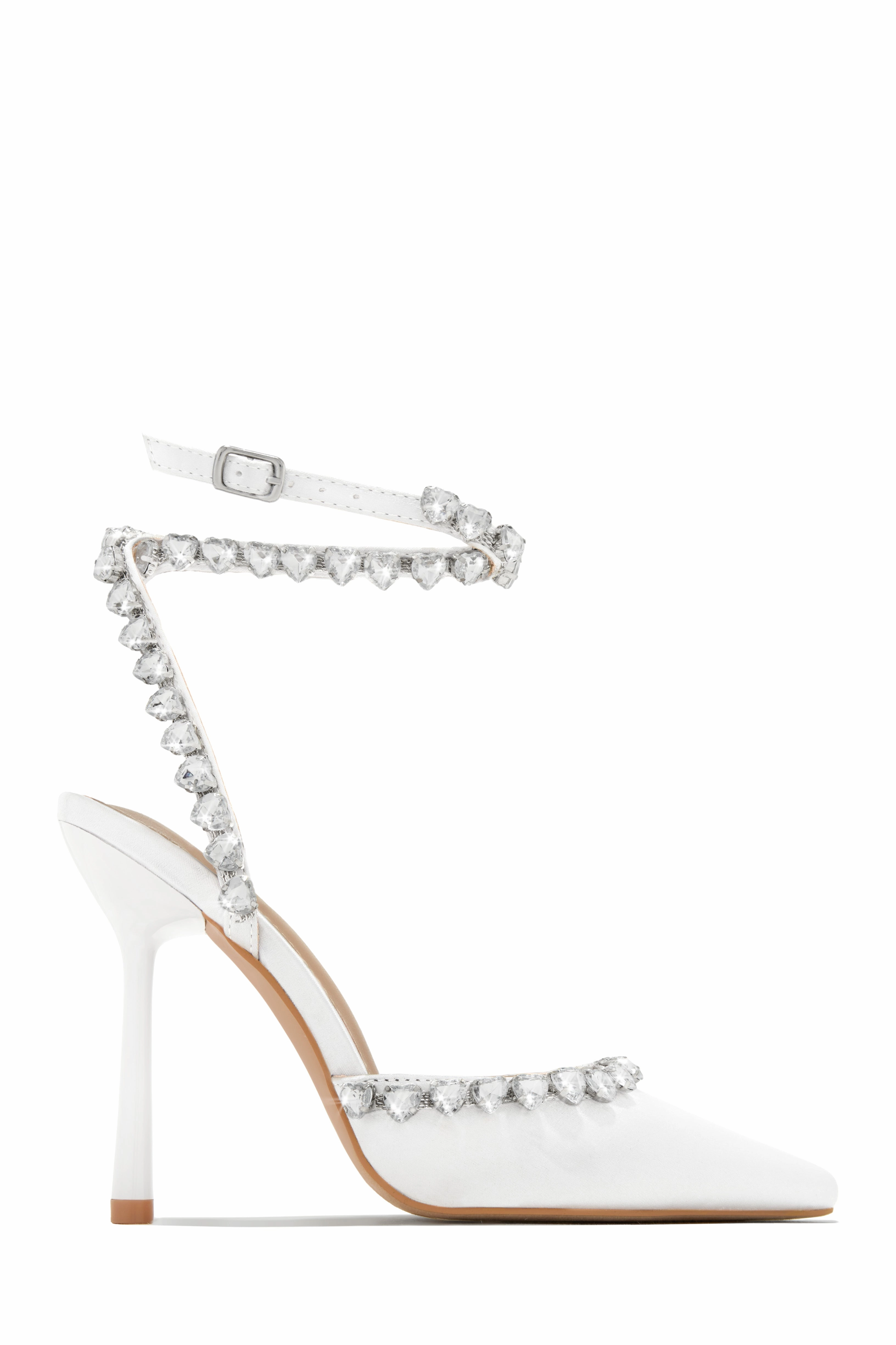 First Love Heart Stone Embellished Pump Heels - Silver