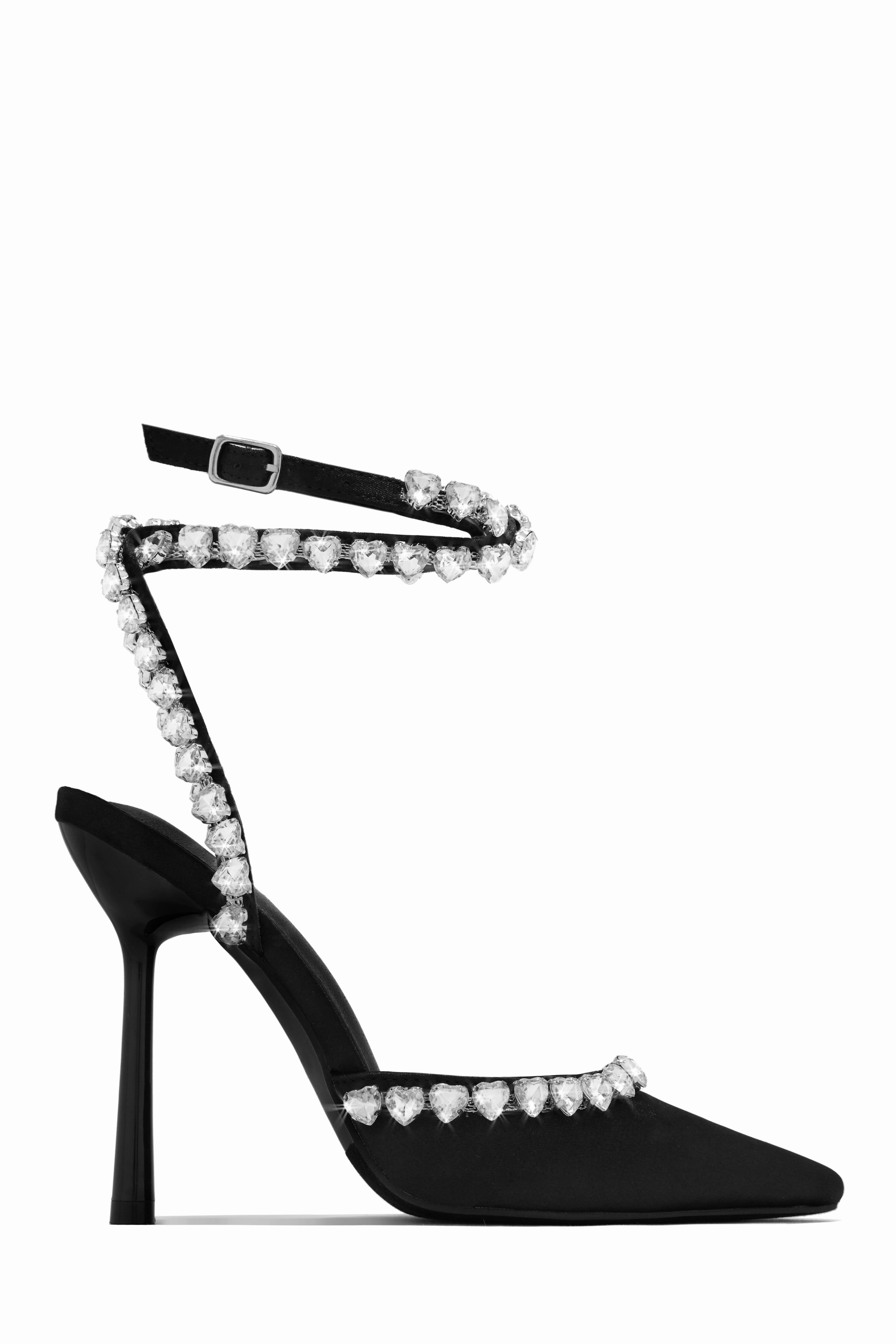 First Love Heart Stone Embellished Pump Heels - Silver