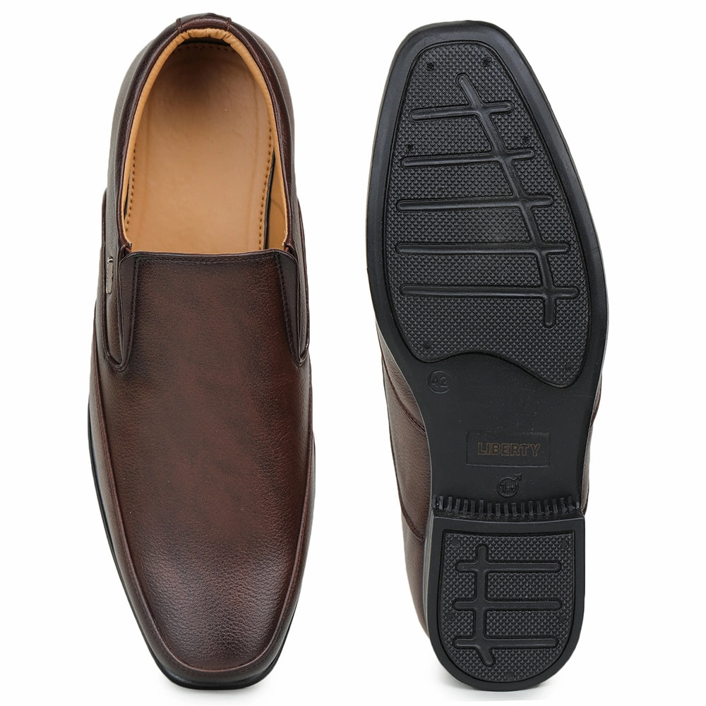 Fortune Brown Formal Slip on Shoes For Men UVl-34 By Liberty