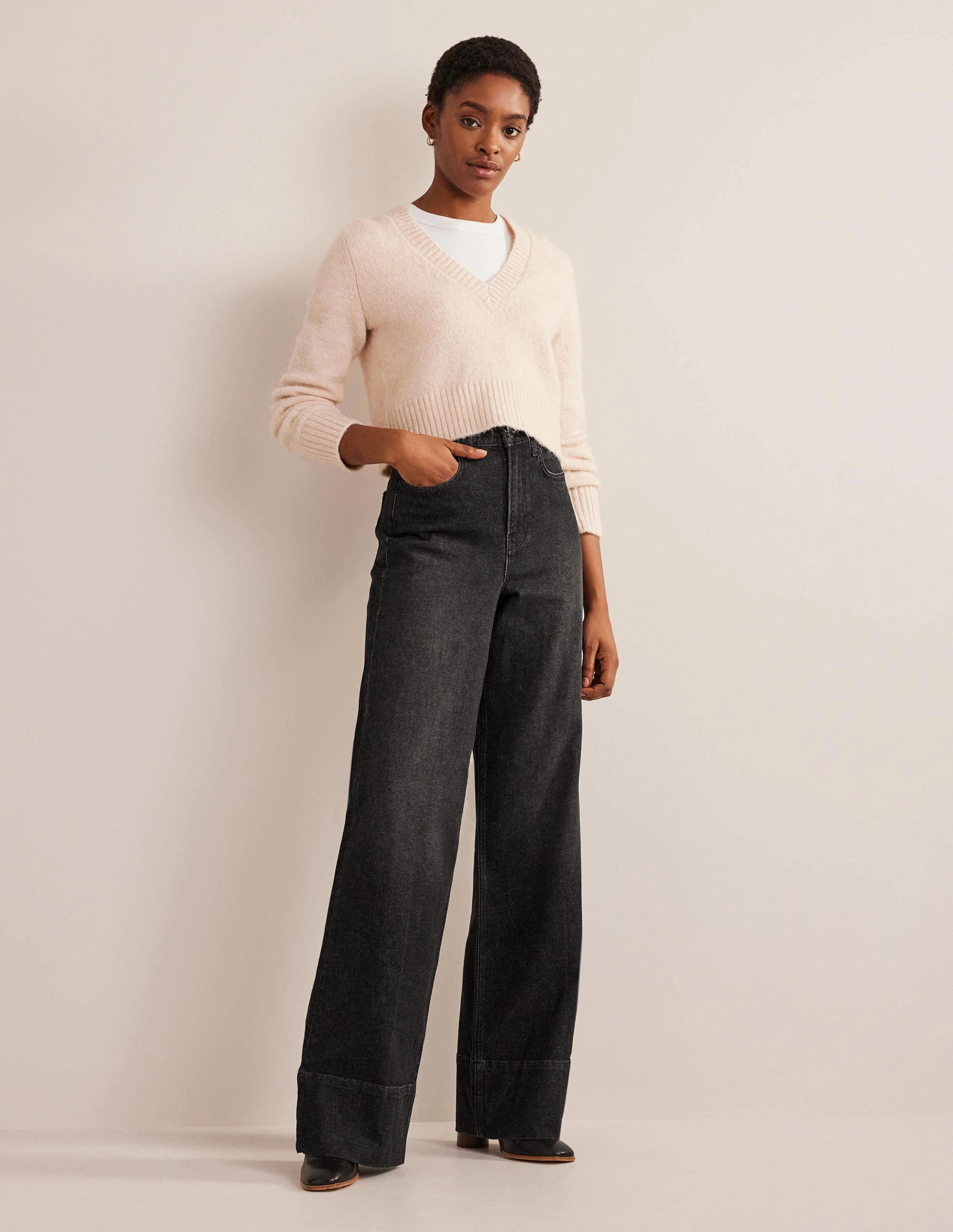 Full Length Straight Jeans-Washed Black