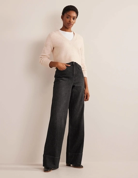 Full Length Straight Jeans-Washed Black