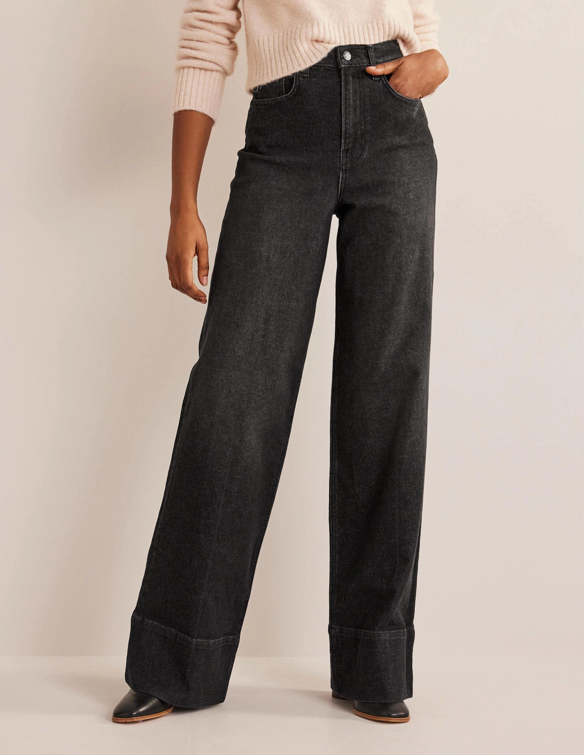 Full Length Straight Jeans-Washed Black
