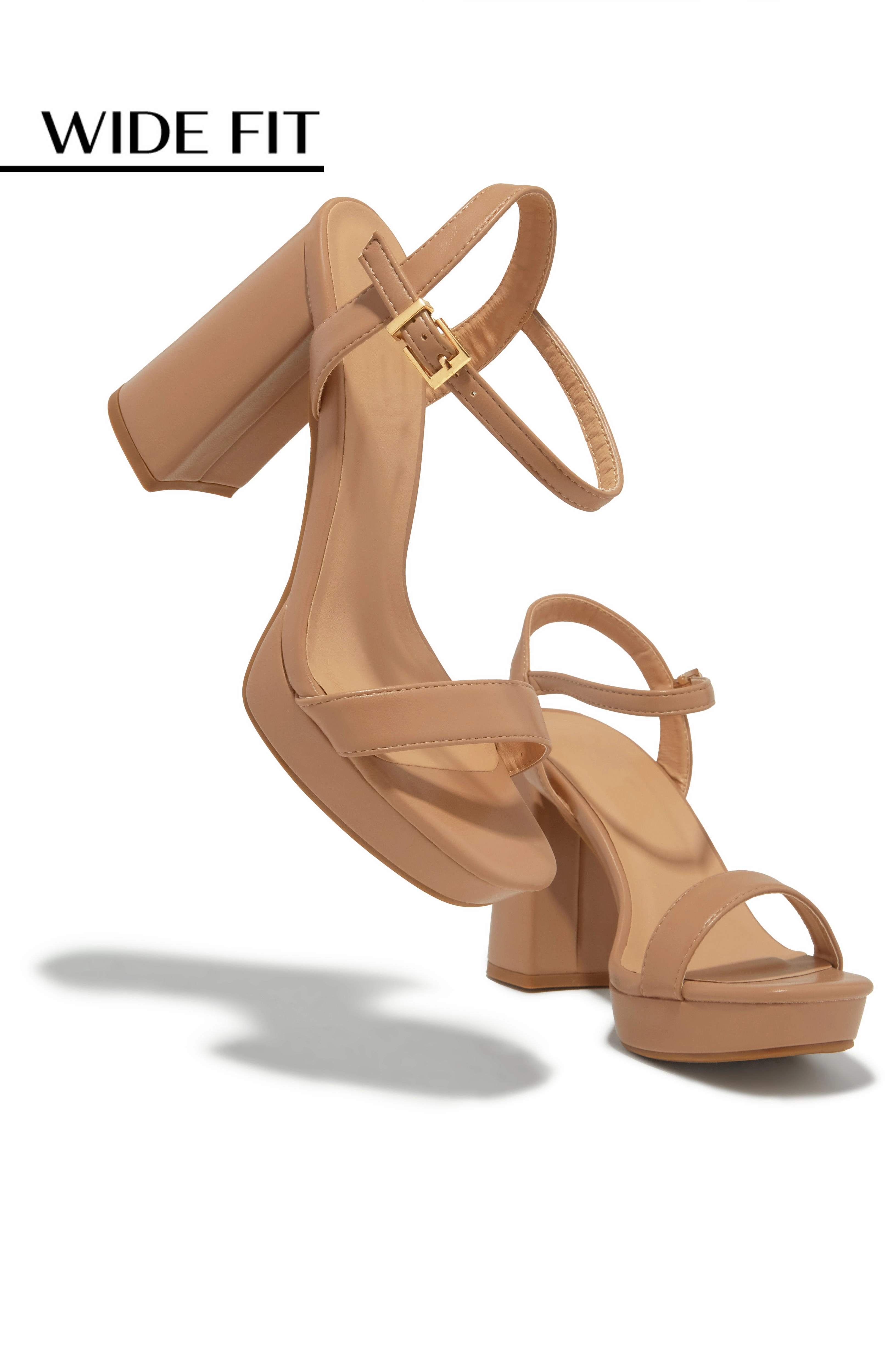 Gaby Wide Fit Platform Block Heels - Nude
