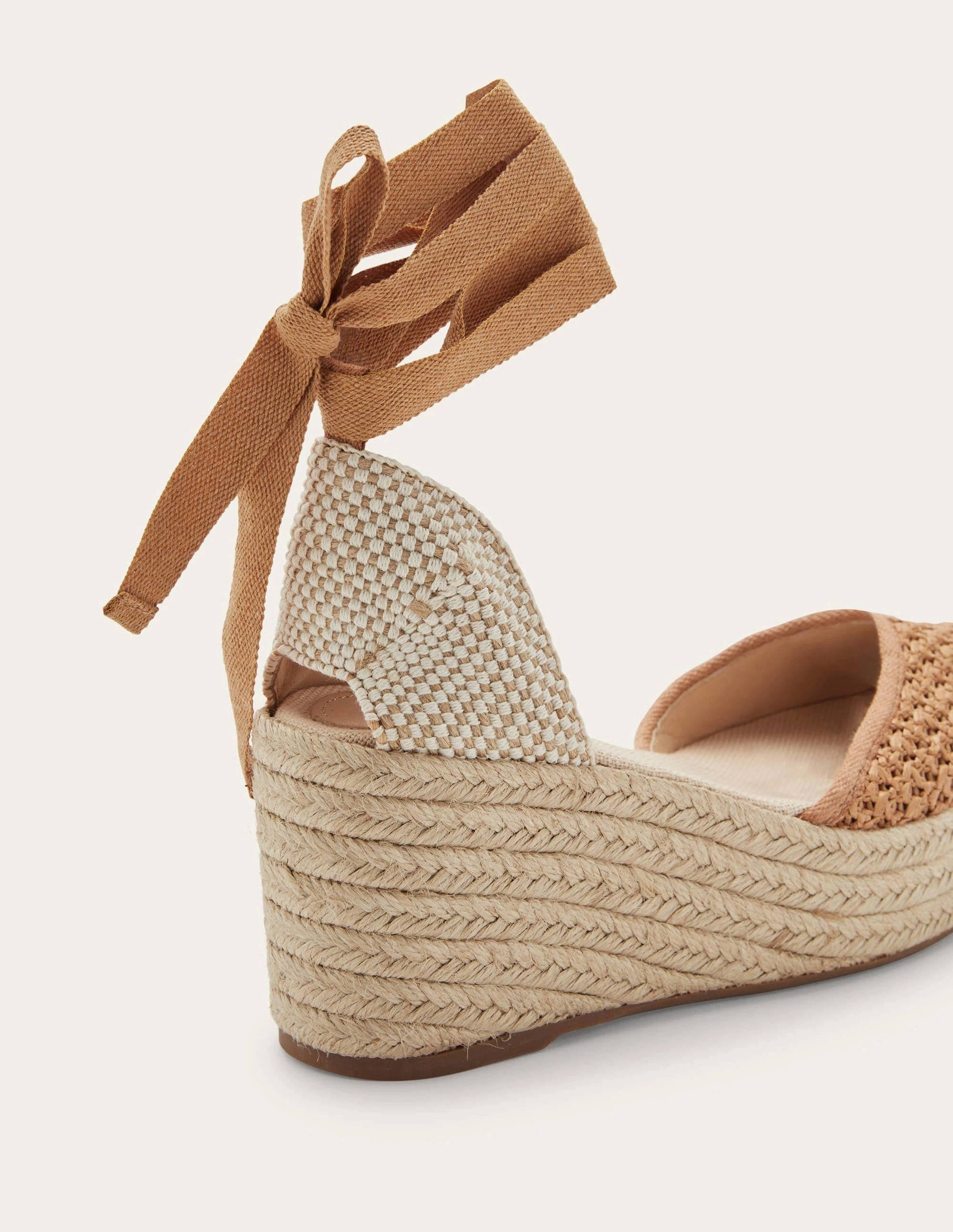 High Espadrille Wedges-Tan Woven