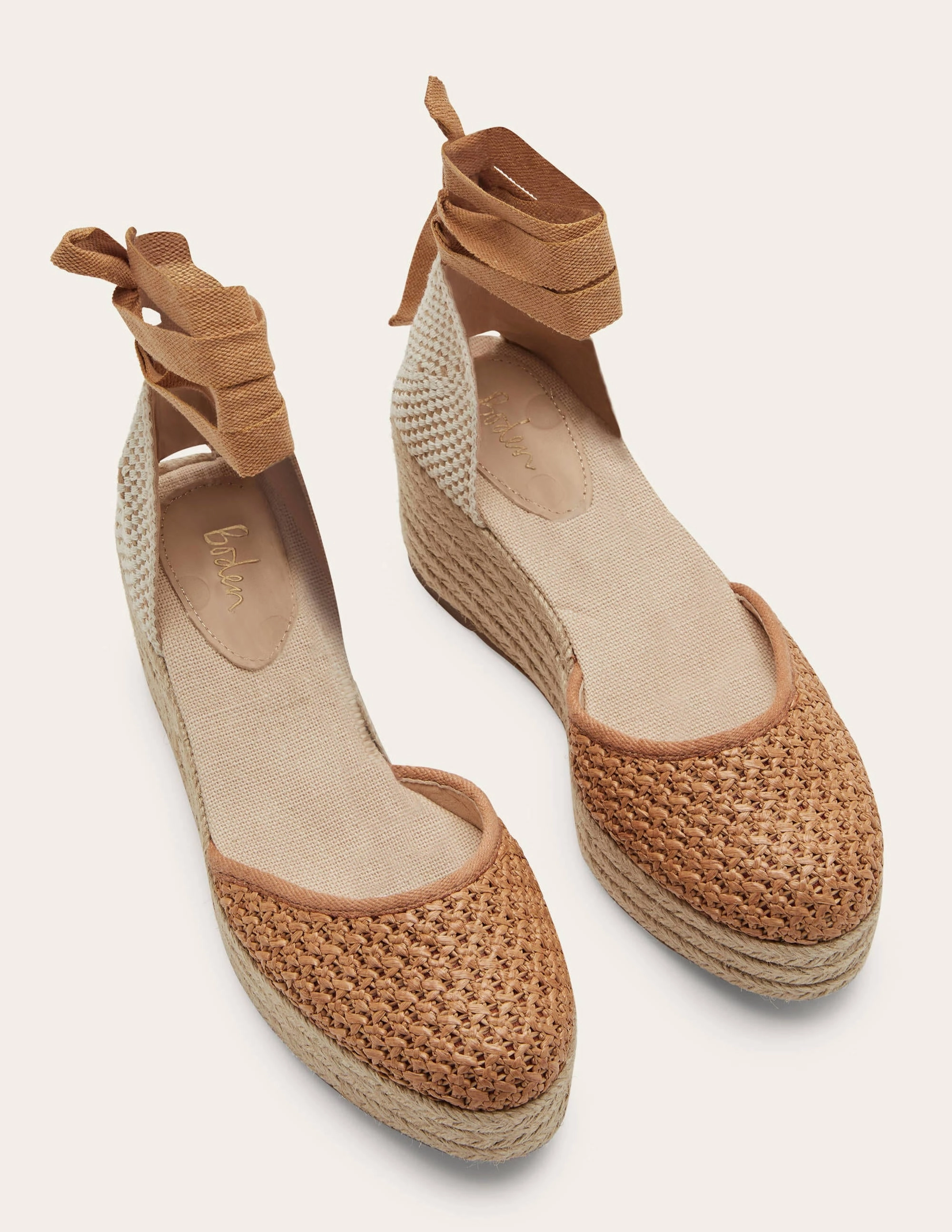 High Espadrille Wedges-Tan Woven