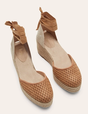 High Espadrille Wedges-Tan Woven