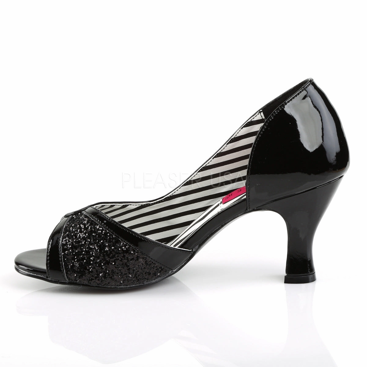 JENNA-03  Black Patent-Black Glitter