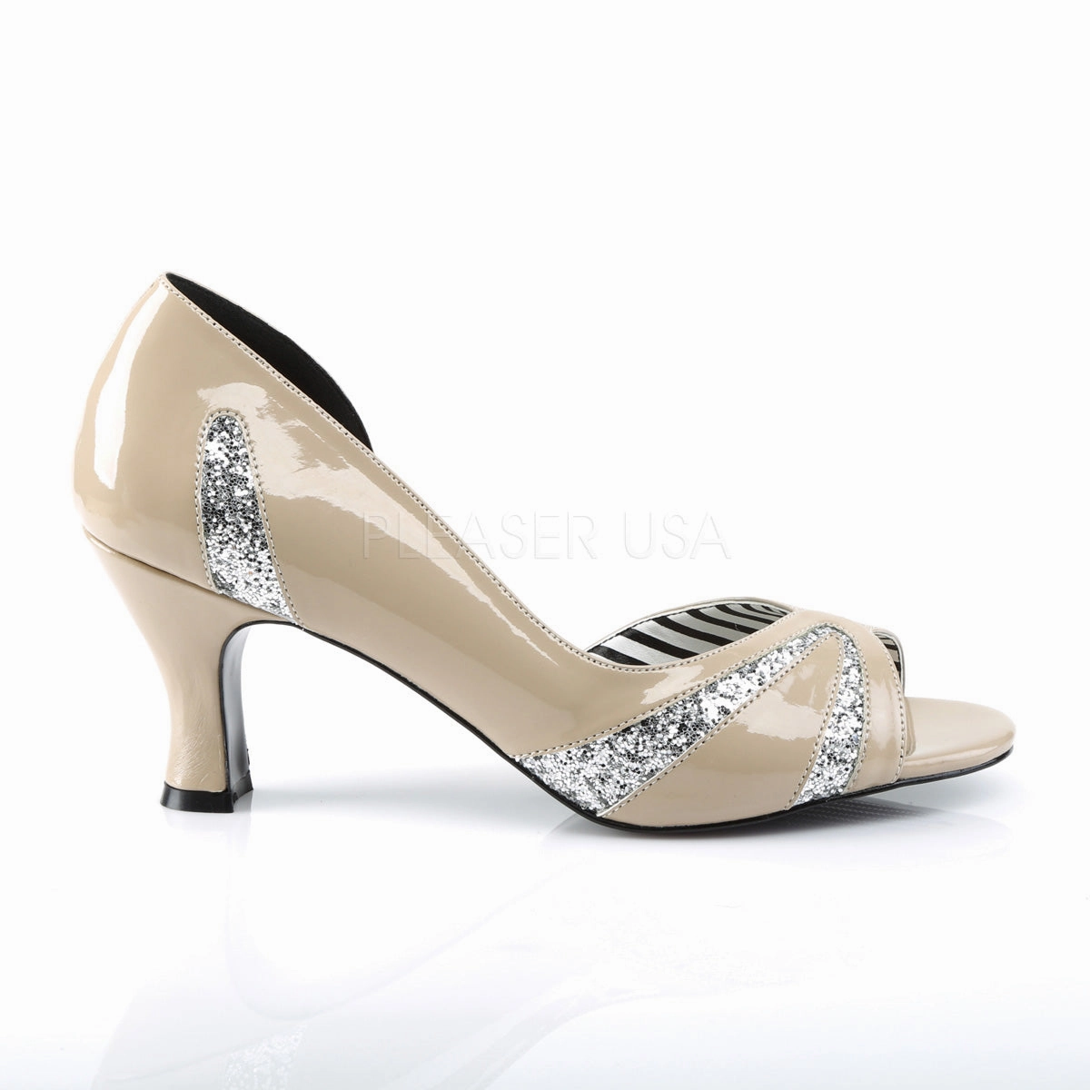 JENNA-03  Cream Patent-Silver Glitter