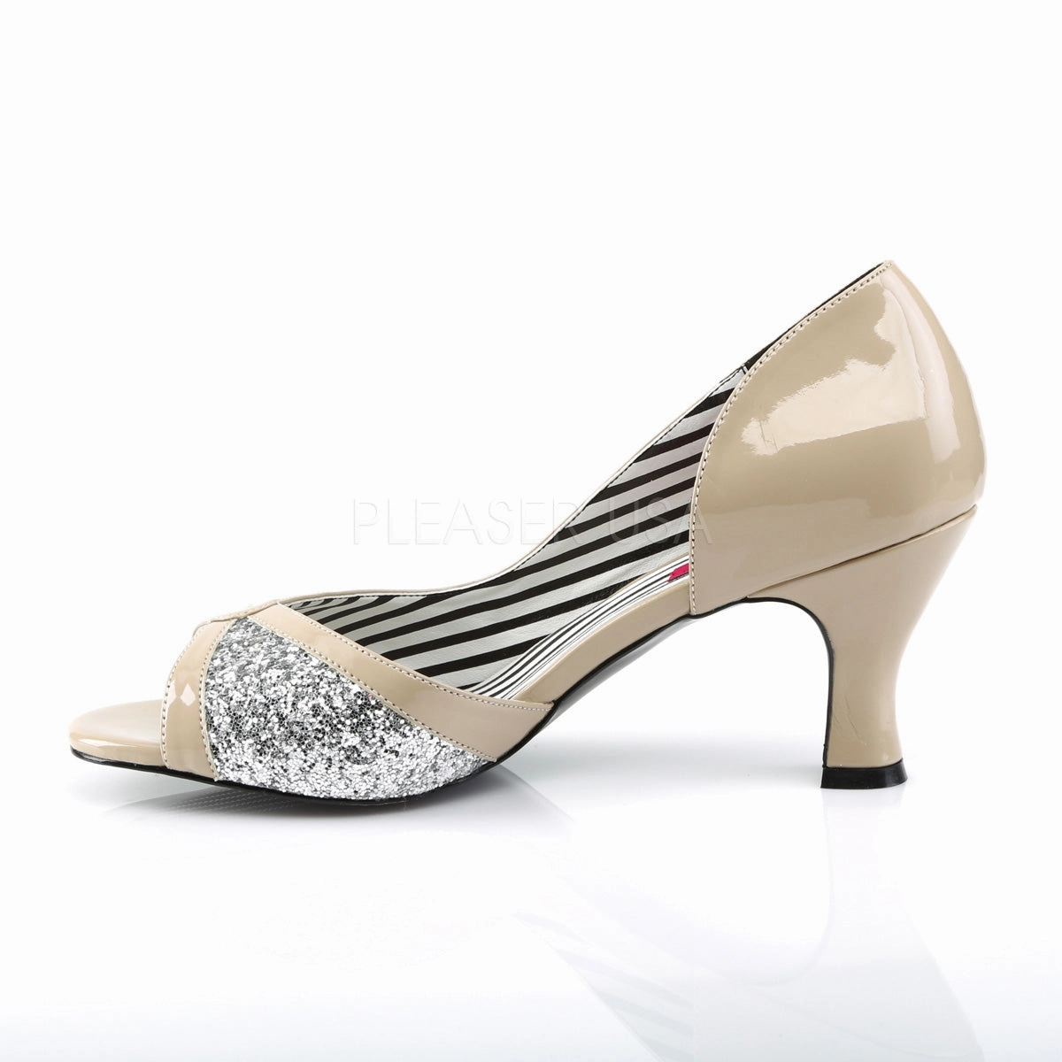 JENNA-03  Cream Patent-Silver Glitter