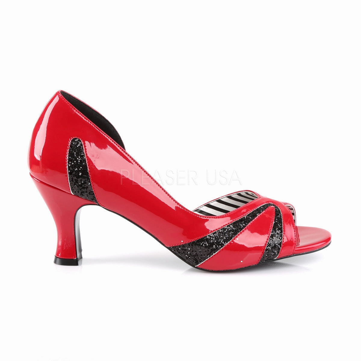 JENNA-03  Red Patent-Black Glitter