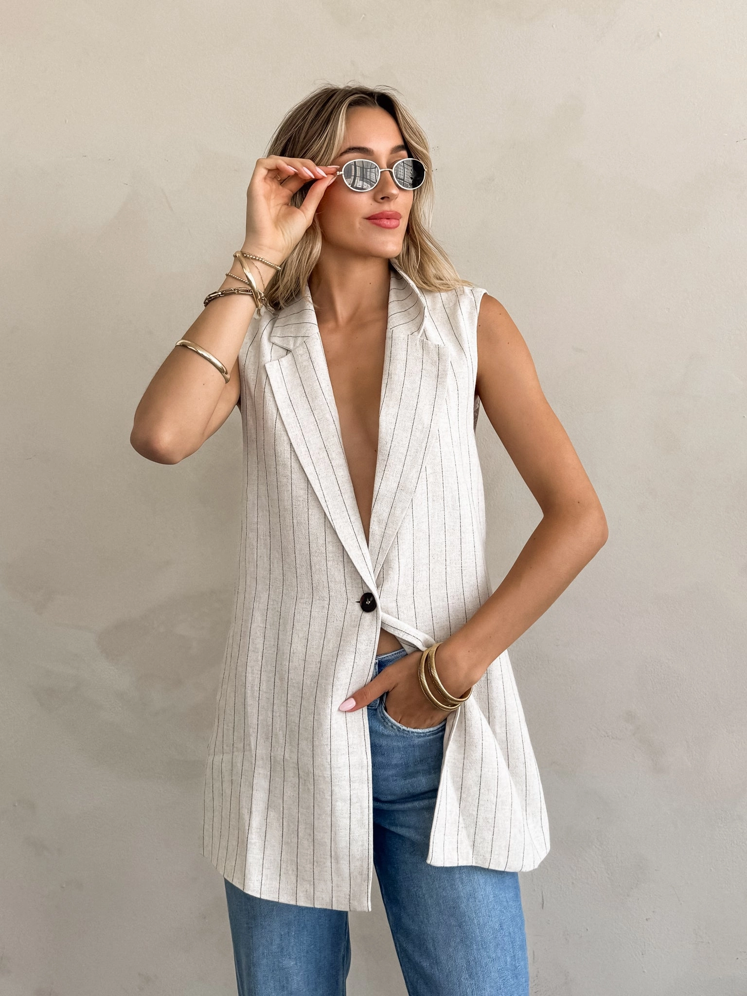 Laguna Striped Linen Vest
