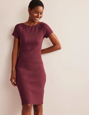 Low-Back Rib Jersey Mini Dress-Dark Burgundy