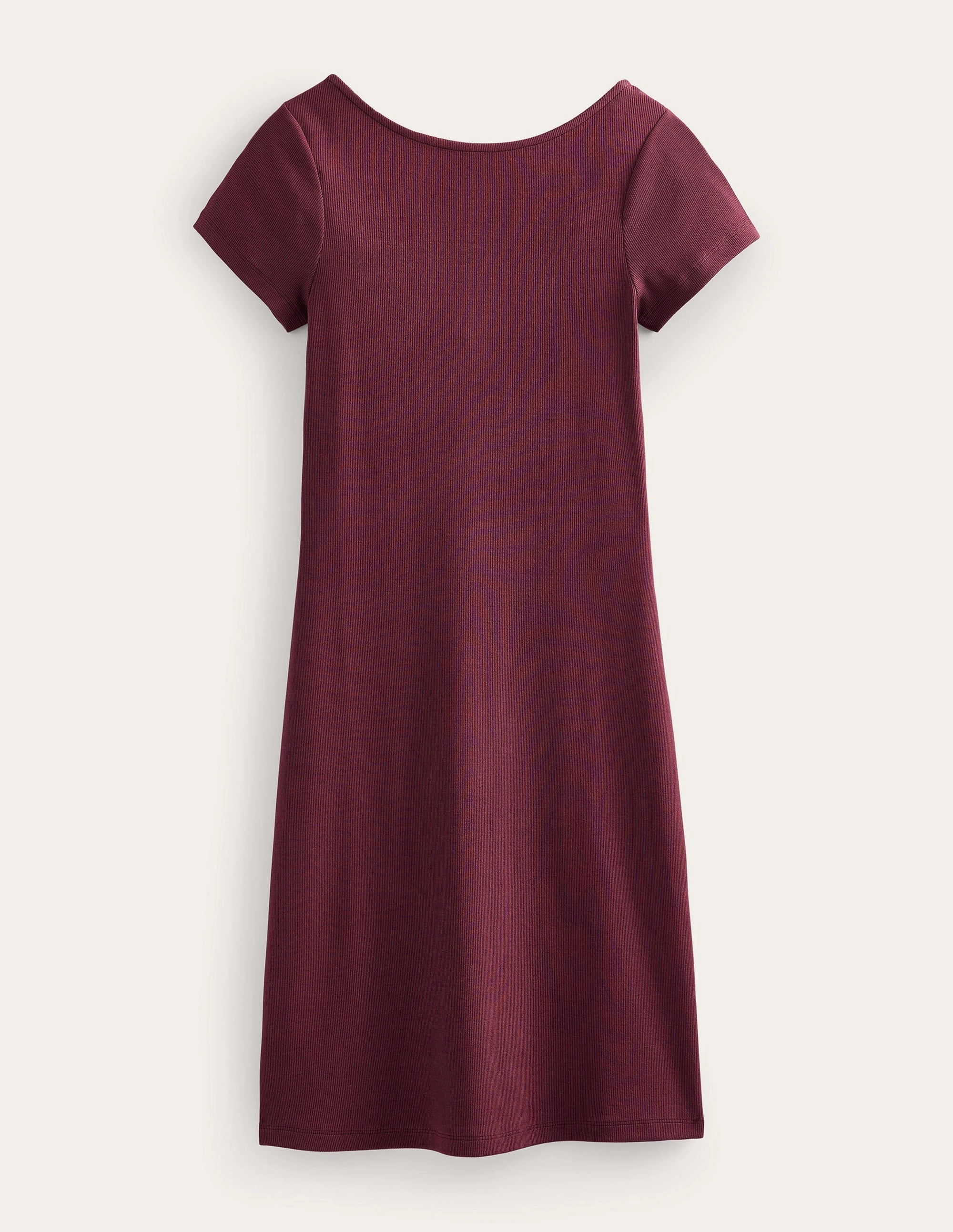 Low-Back Rib Jersey Mini Dress-Dark Burgundy