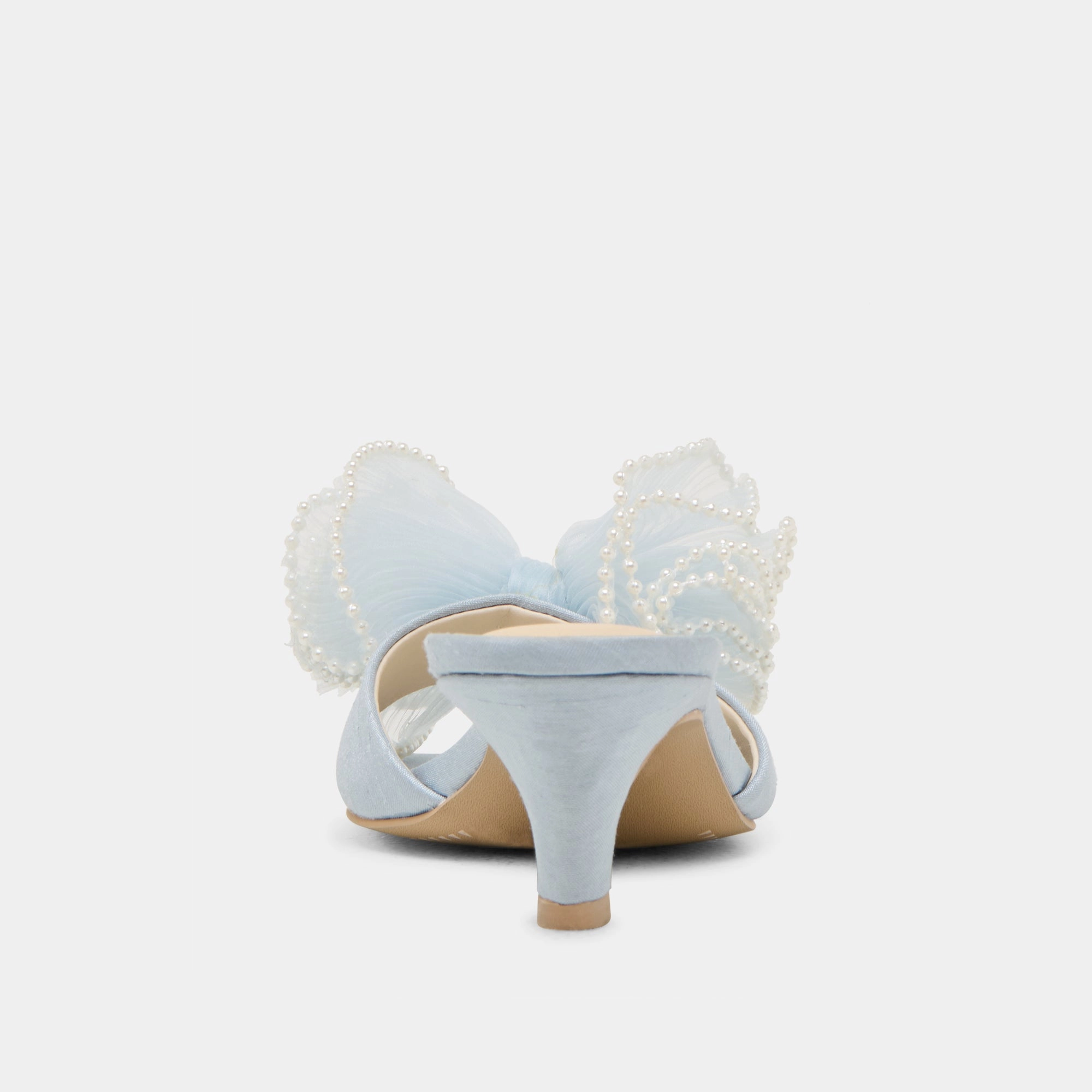 NARITA PEARL HEELS LIGHT BLUE SATIN