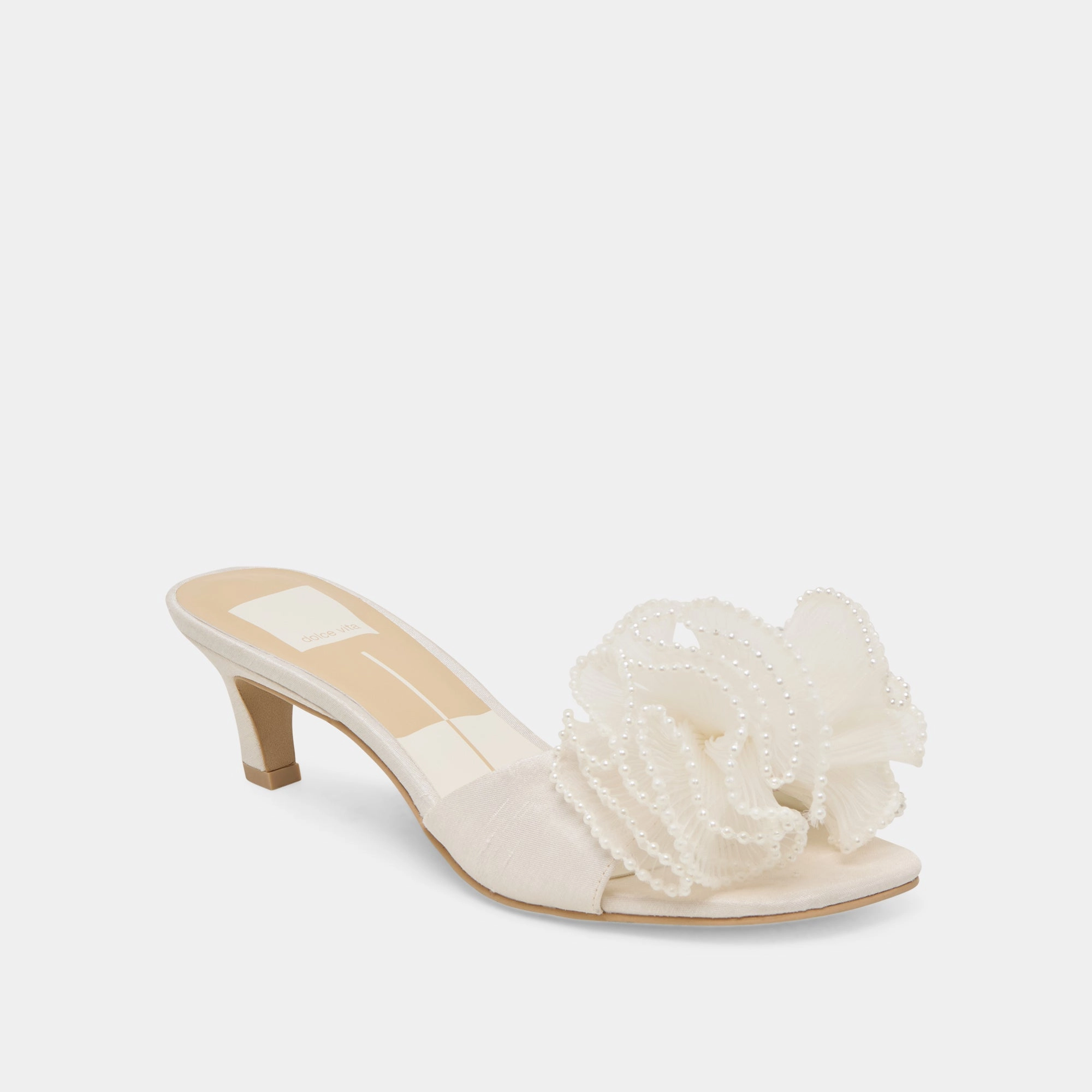 NARITA PEARL HEELS OFF WHITE SATIN