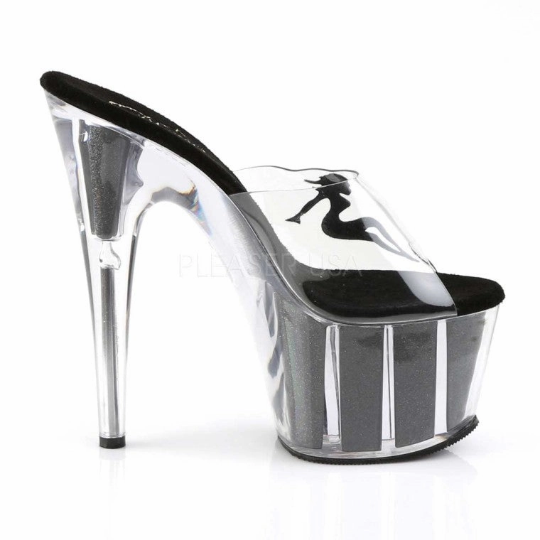 Pleaser Adore-701-4-Clear/Black-Size 8-Clearance