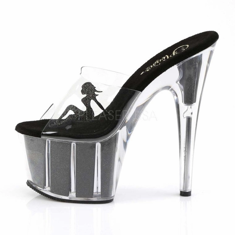 Pleaser Adore-701-4-Clear/Black-Size 8-Clearance