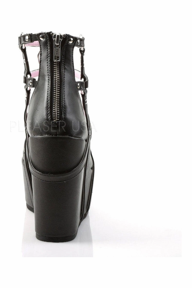 POISON-25-1 Demonia Wedge | Black Faux Leather