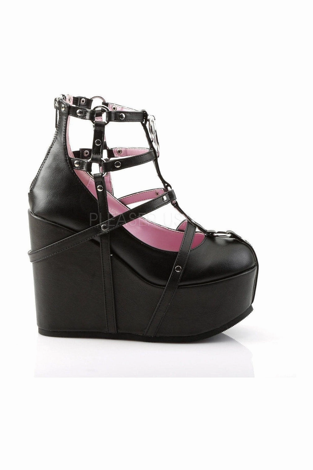 POISON-25-1 Demonia Wedge | Black Faux Leather