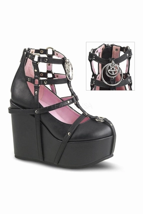 POISON-25-1 Demonia Wedge | Black Faux Leather