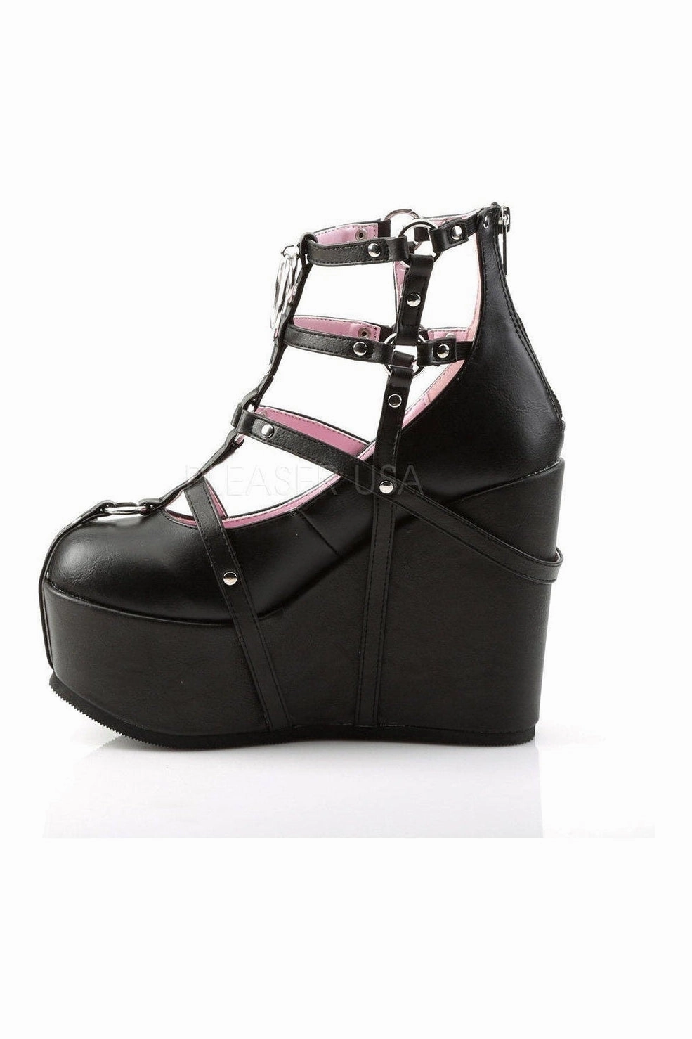 POISON-25-1 Demonia Wedge | Black Faux Leather