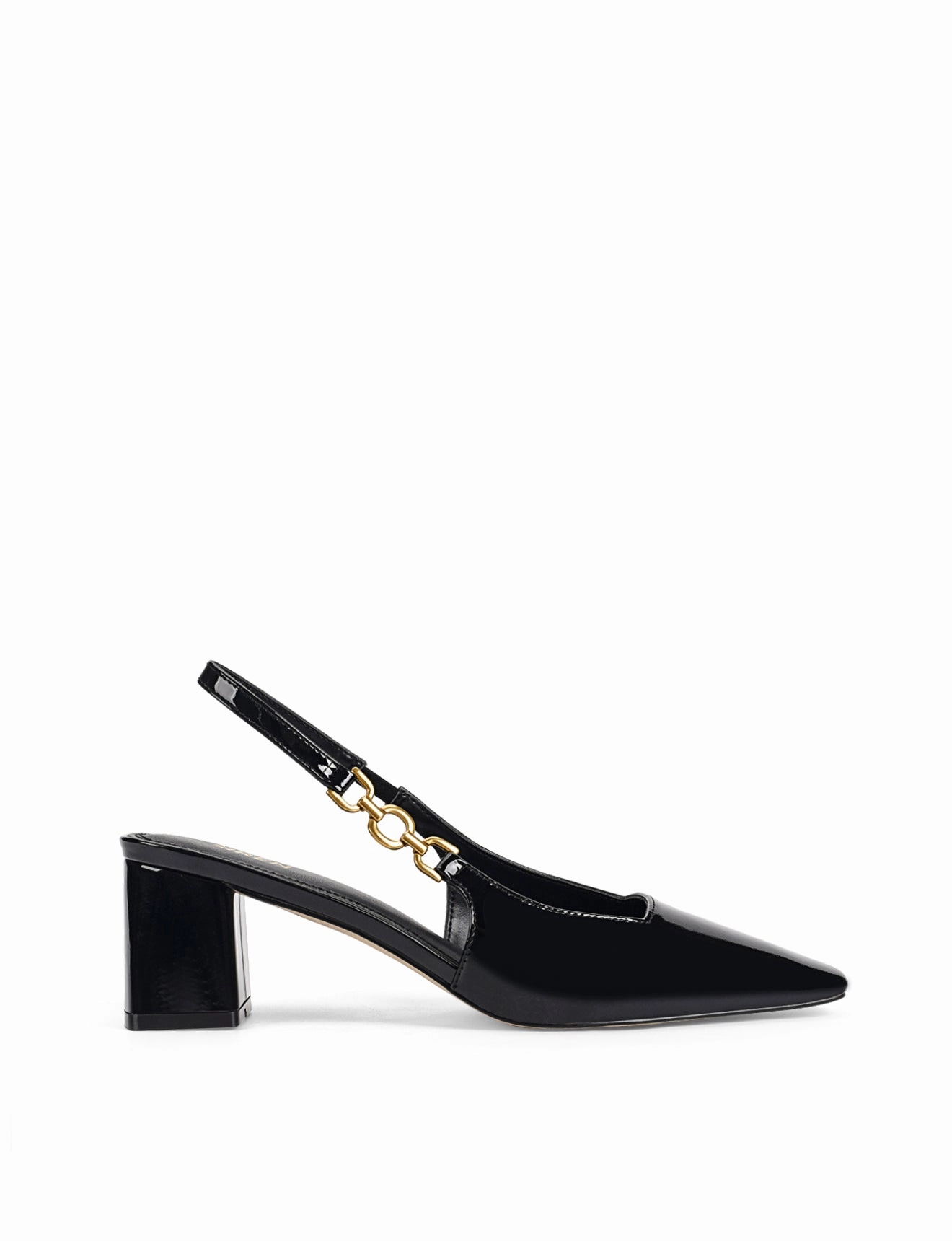 Renee Slingback Block Heels - Black Patent Leather