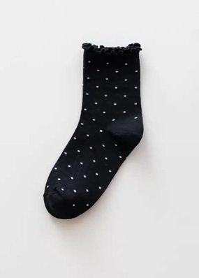 Ruffle Edge Polka Dot Socks - Black
