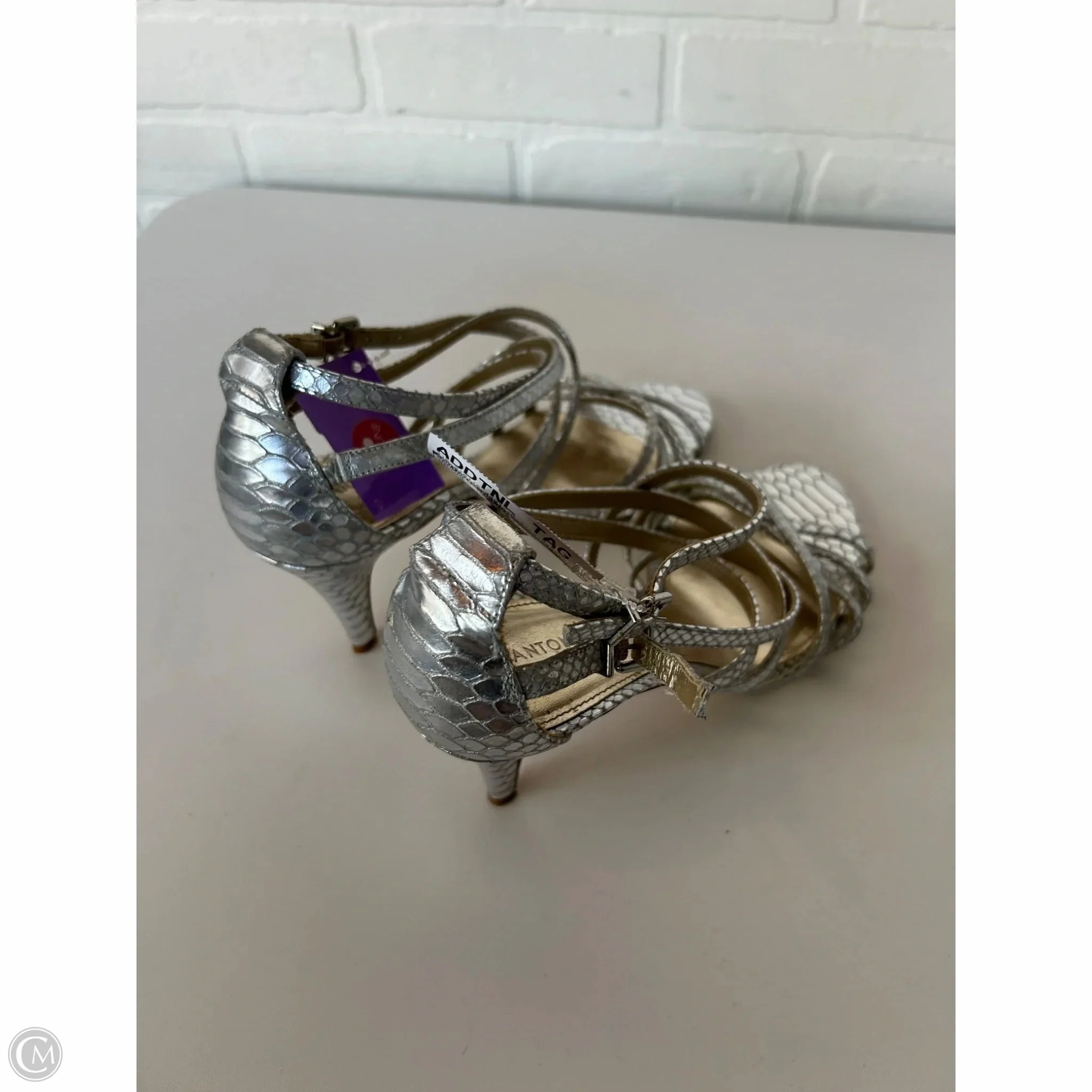 Sandals Heels Kitten By Antonio Melani In Silver, Size: 9