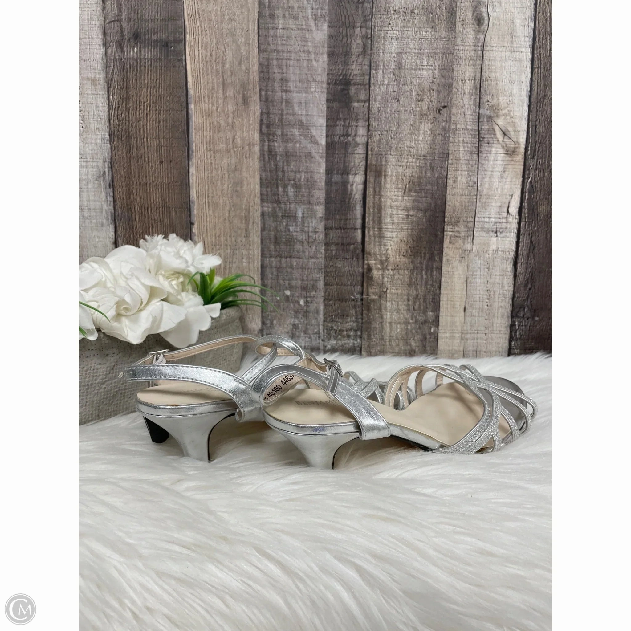 Sandals Heels Kitten By Cme In Silver, Size: 8.5