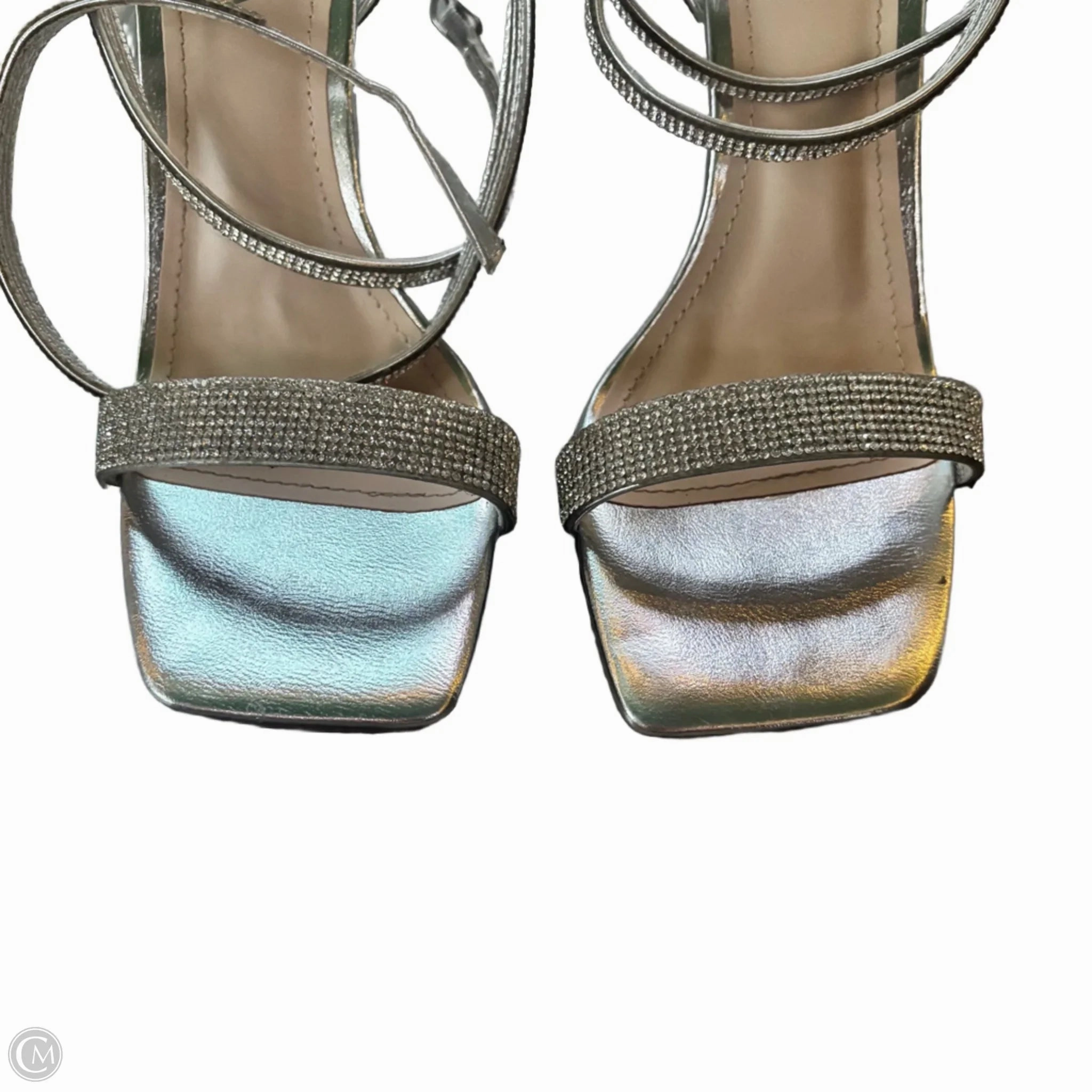 Sandals Heels Stiletto By Fashion Nova In Silver, Size: 9
