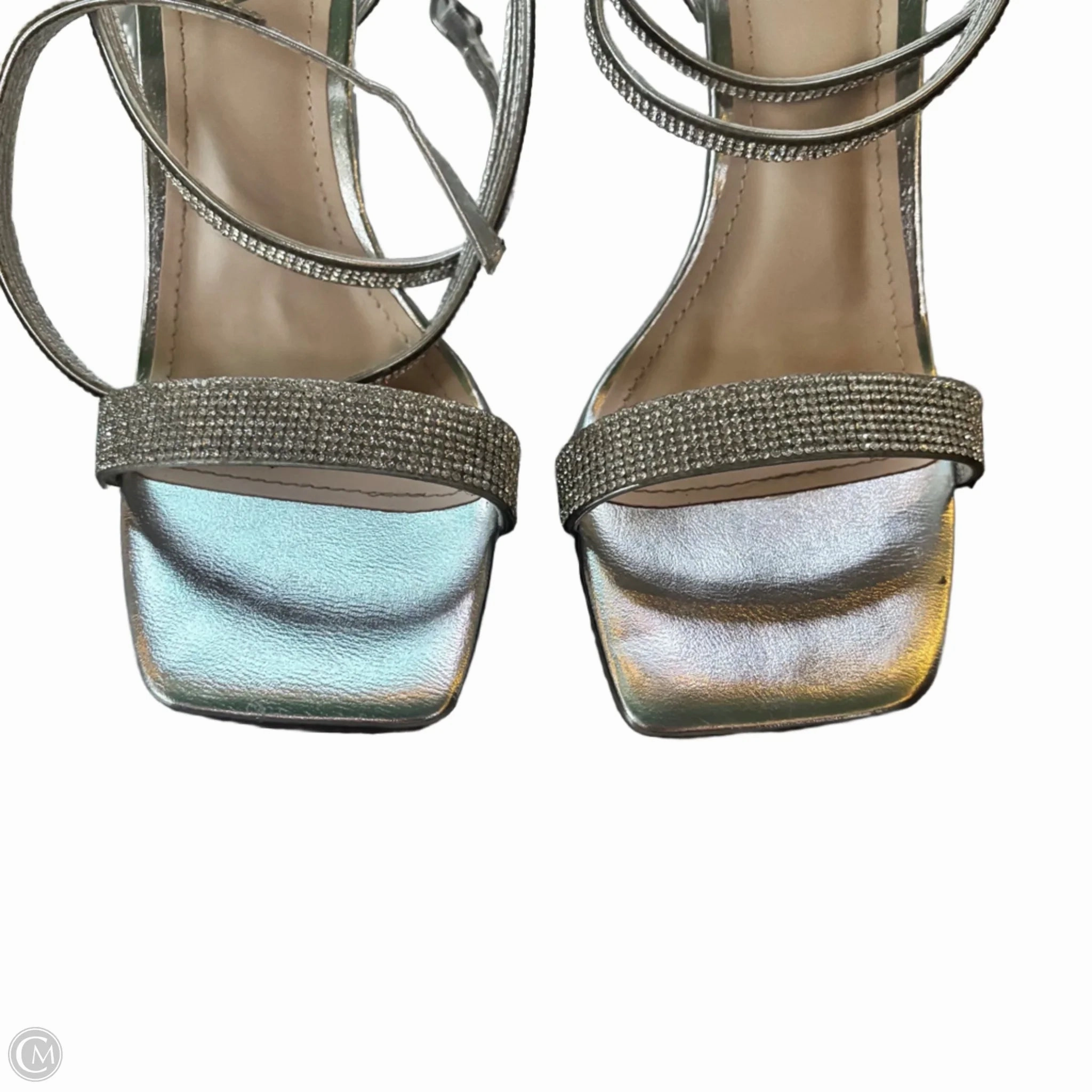 Sandals Heels Stiletto By Fashion Nova In Silver, Size: 9