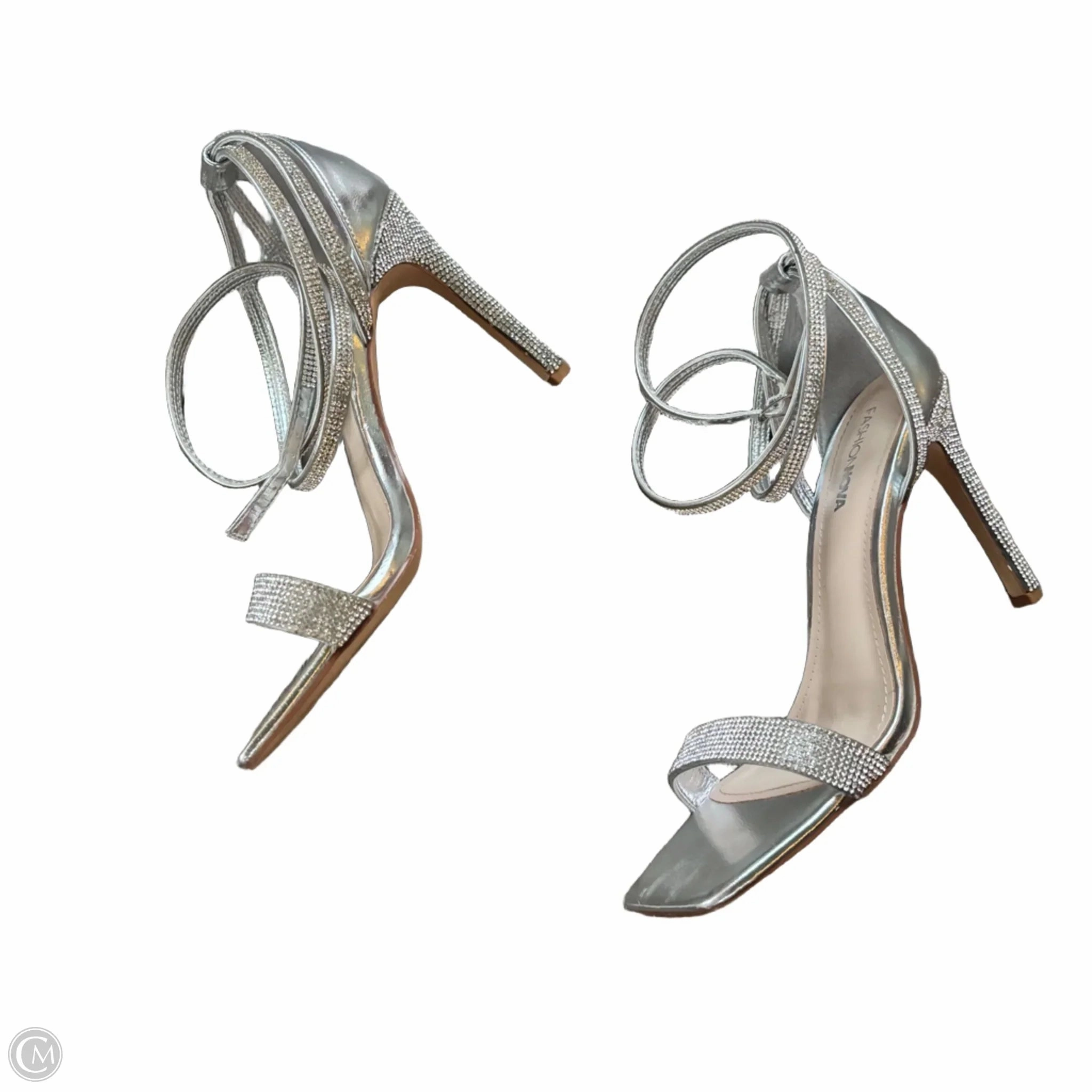 Sandals Heels Stiletto By Fashion Nova In Silver, Size: 9
