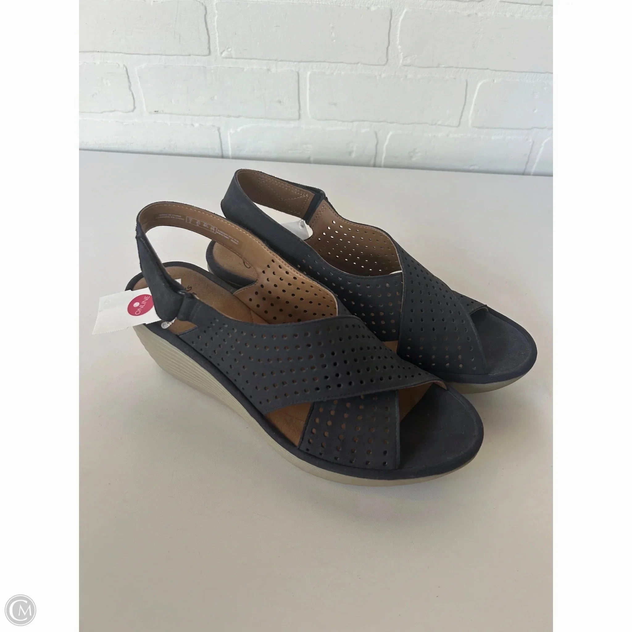 Sandals Heels Wedge By Clarks In Blue, Size: 8.5