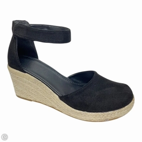 Sandals Heels Wedge By Clothes Mentor In Black & Cream, Size: 6.5