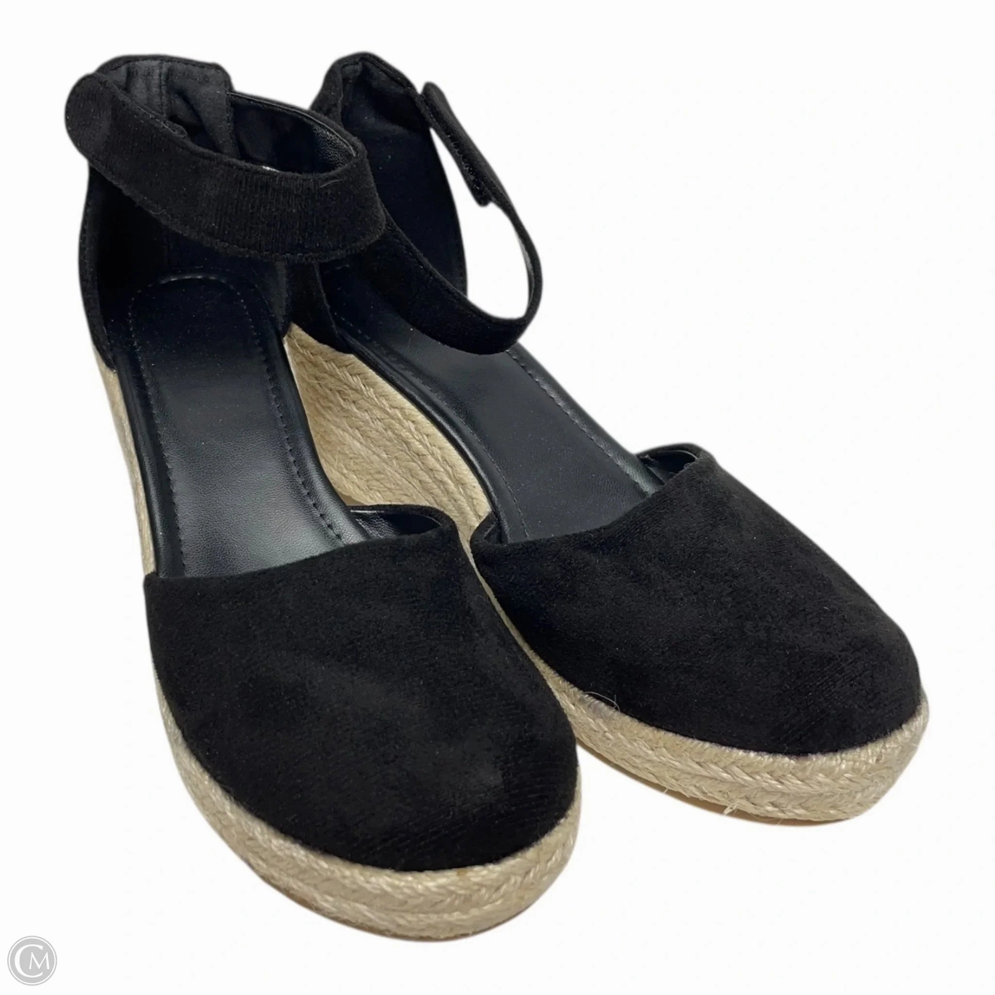 Sandals Heels Wedge By Clothes Mentor In Black & Cream, Size: 6.5