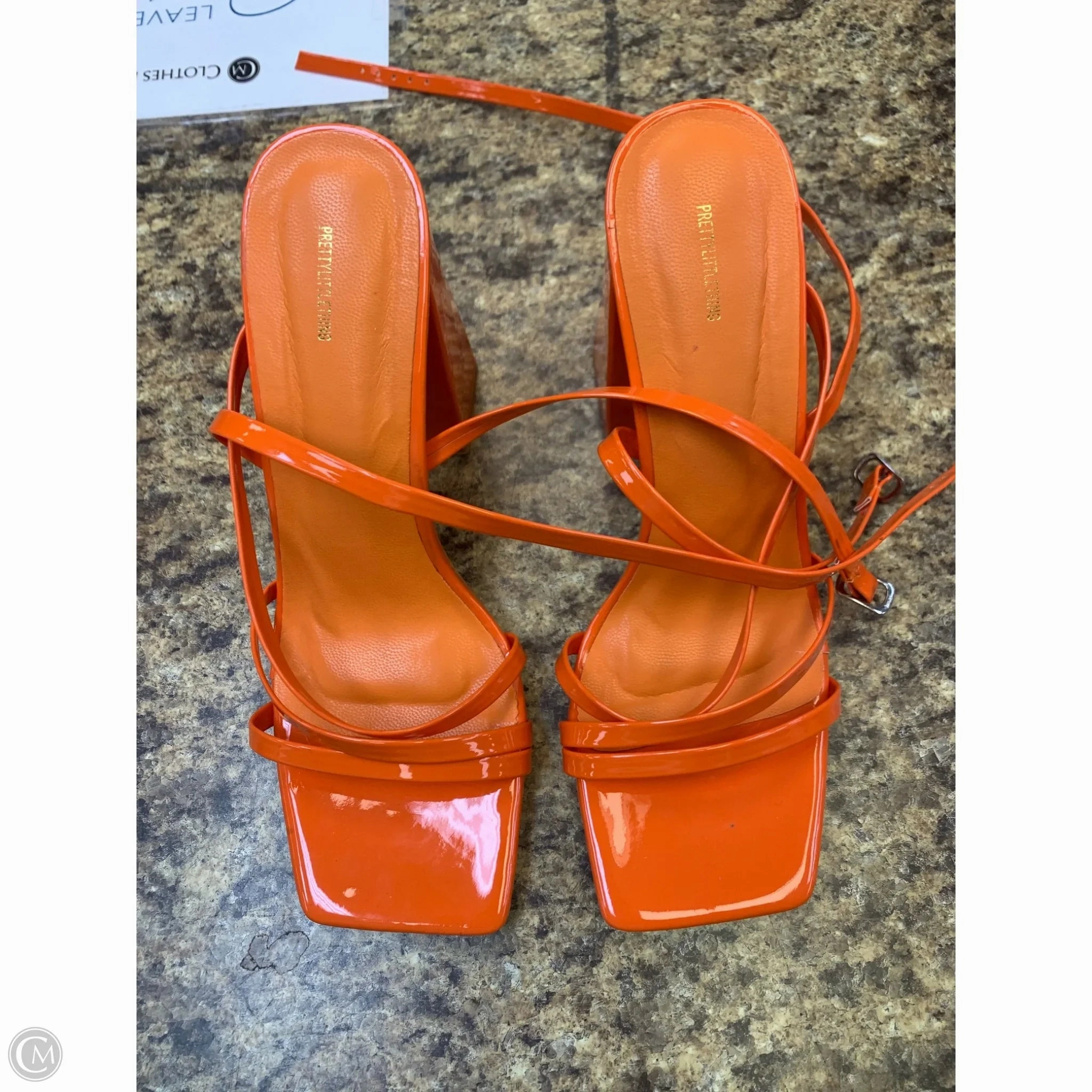Shoes Heels Block By Pretty Little Thing In Orange, Size: 6