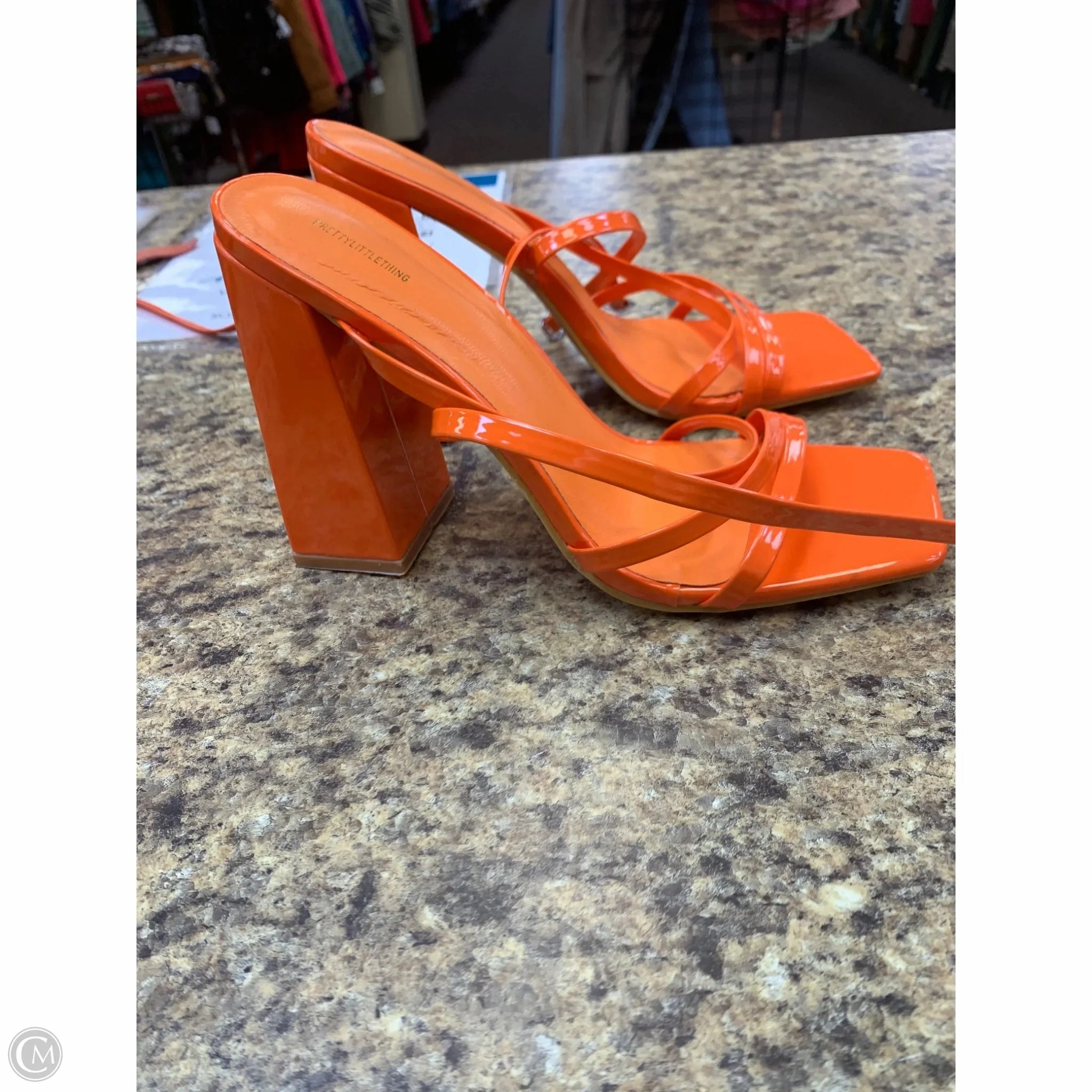 Shoes Heels Block By Pretty Little Thing In Orange, Size: 6