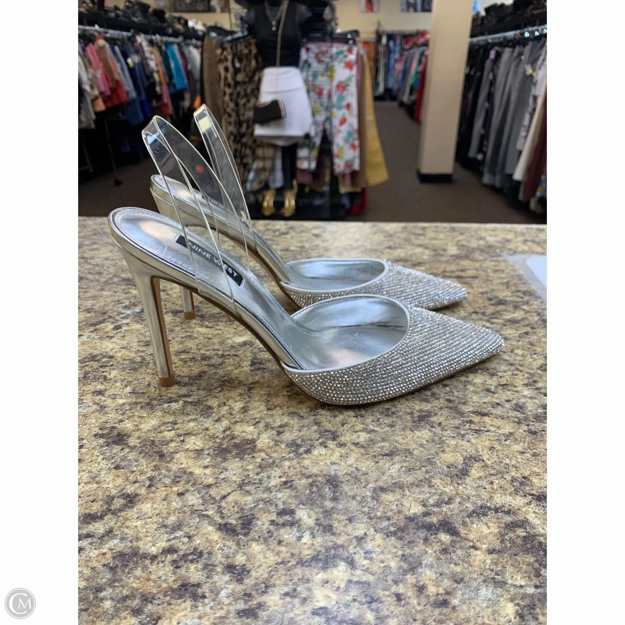 Shoes Heels Kitten By Nine West In Silver, Size: 8.5