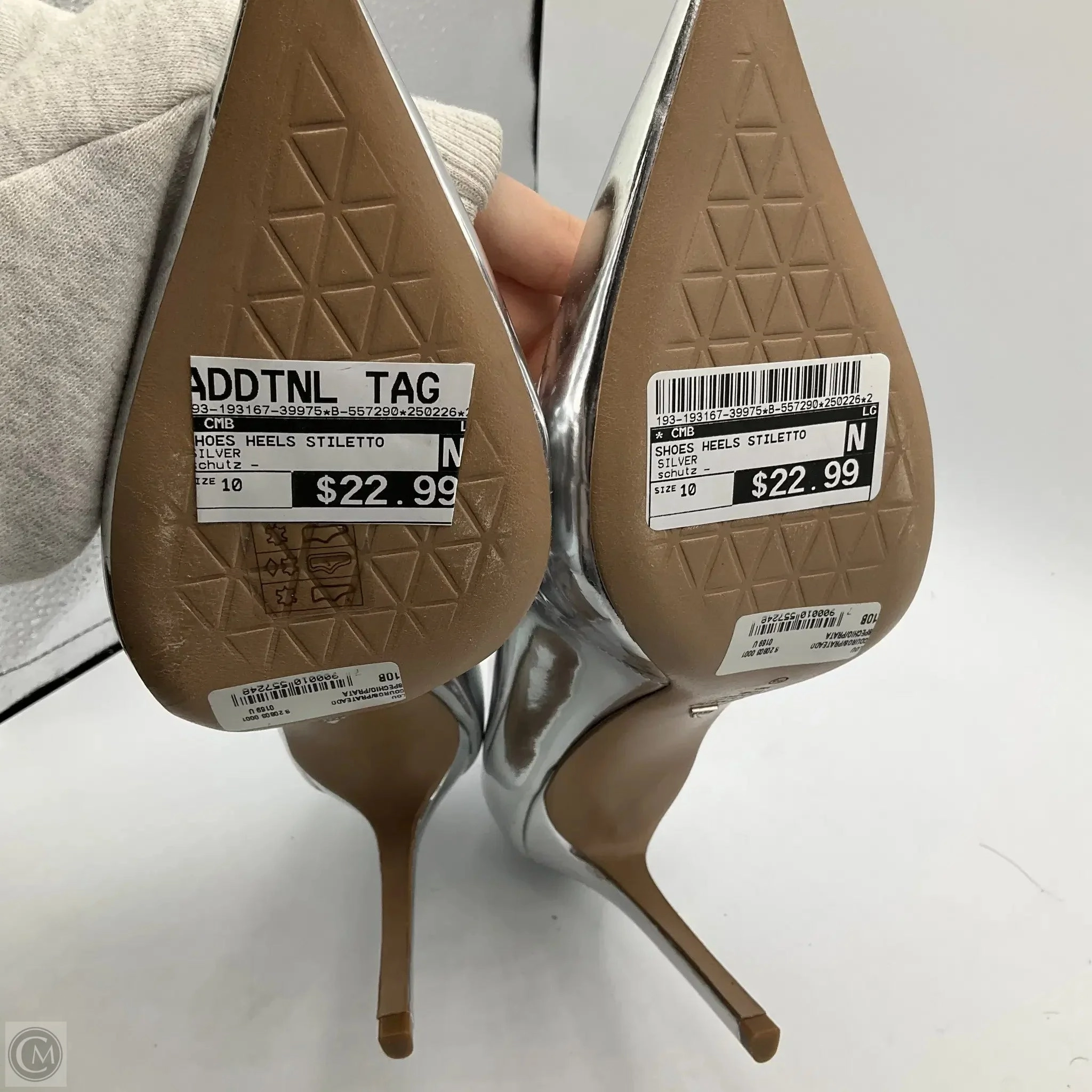 Shoes Heels Stiletto By Cmb In Silver, Size: 10