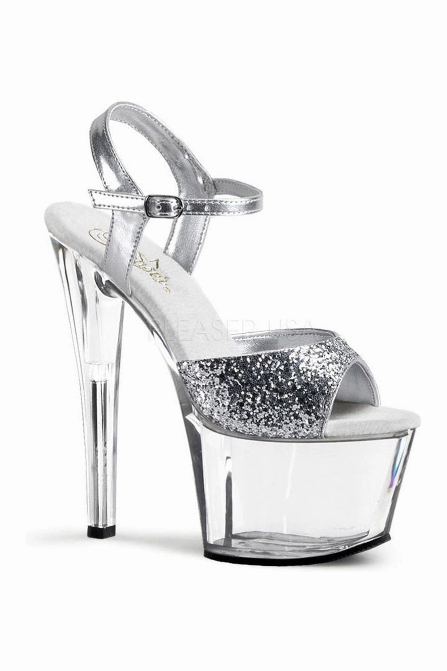 SKY-310 Platform Sandal  | Clear Glitter