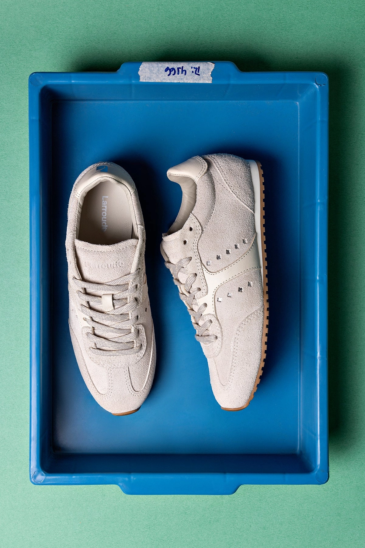 Stella Sneaker In Mushroom Grey Suede and Ivory Leather