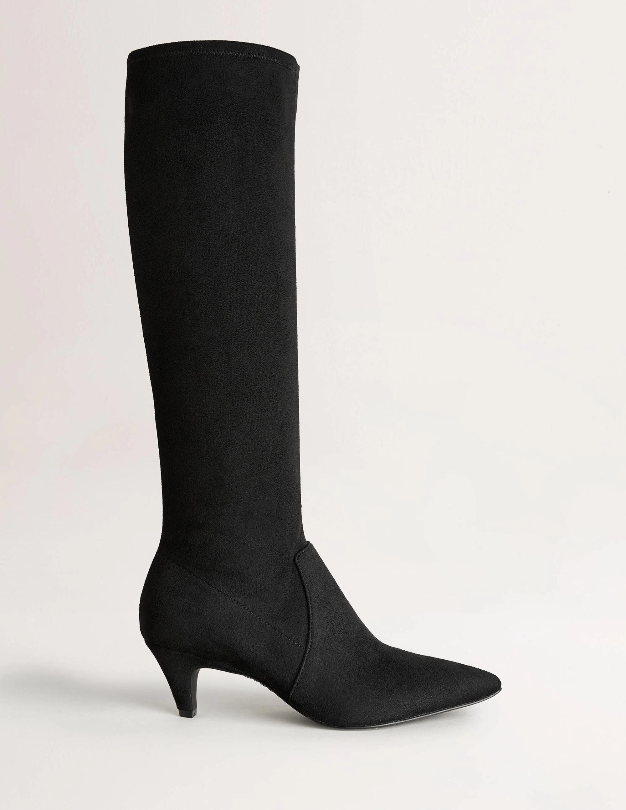 Stretch Kitten Heel Knee Boot-Black